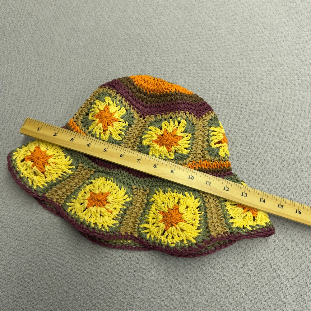 Peter Grimm Straw Bucket Hat Sun Flower Granny OS Beach Crochet Boho Hippie - Picture 7 of 7